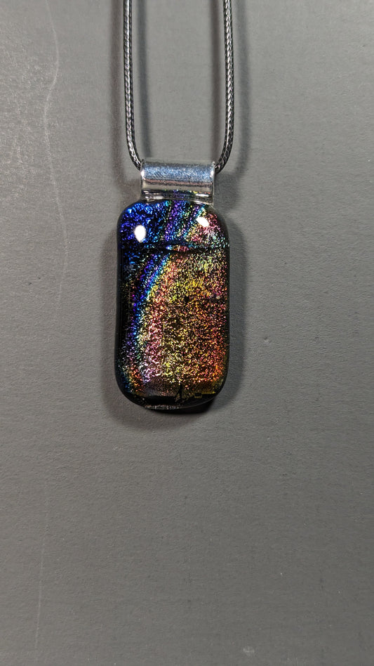 "Rainbow Waves" Fused Glass Pendant (Silver Loop)