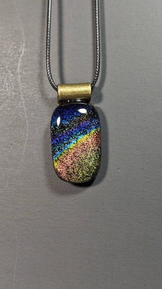 "Rainbow Waves" Fused Glass Pendant (Gold Loop)